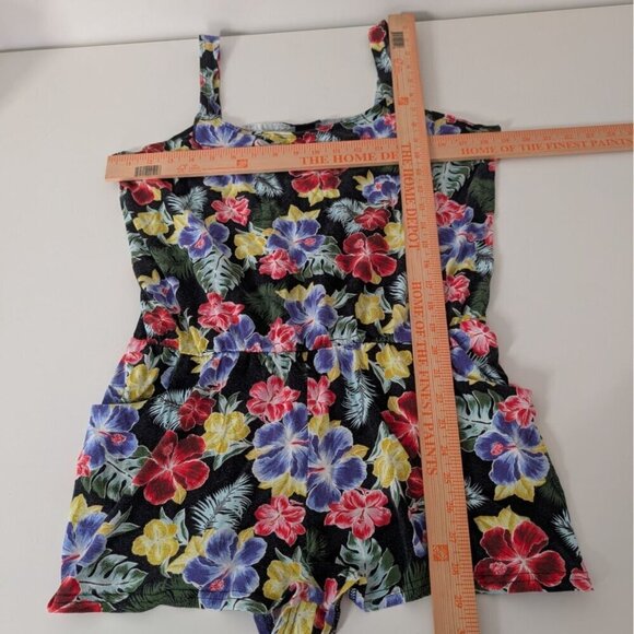 Vintage Y2K Floral Romper Womens Size Medium Large Black Hawaiian Sleeveless - Picture 8 of 10